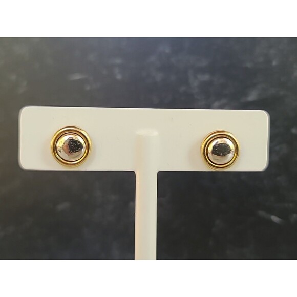 Two Toned Metal Circular Stud Earrings Vintage Costume Jewelry - Picture 3 of 10